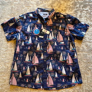 IZOD Men’s Button Down Shirt Sail Boat July 4th Size XXL Blue New With Tags